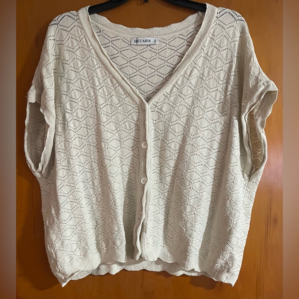 Grace Karin Cream V-Neck Button-Up Cardigan